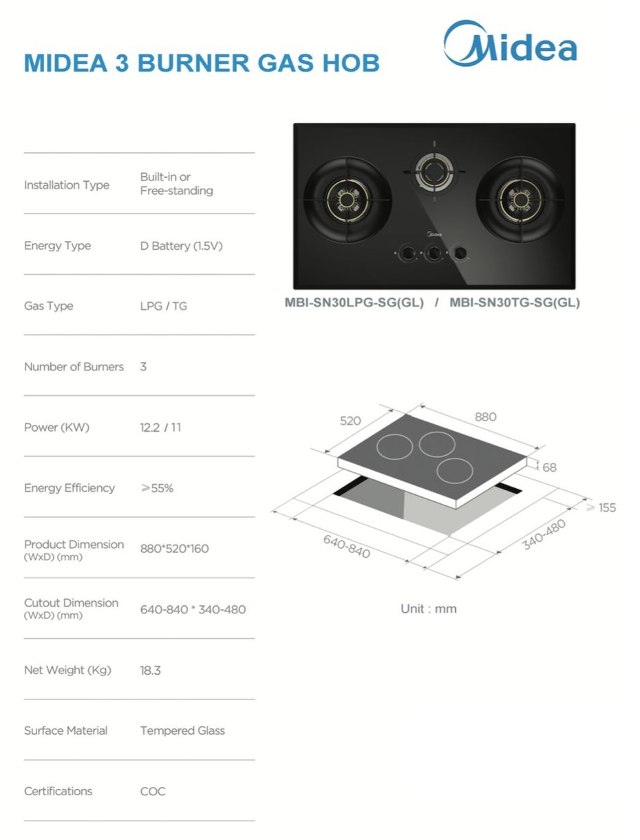 MIDEA 3 BURNER GAS HOB